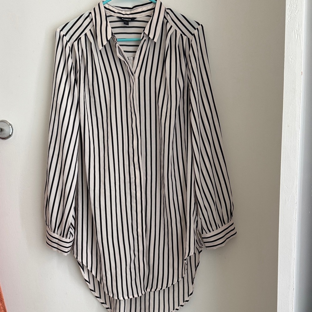 Express Black and White Striped Button Down Shirt